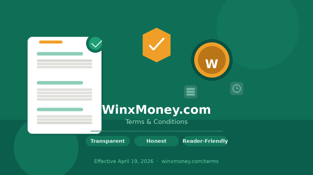 WinxMoney Terms and Conditions page banner showing trust, transparency and honest money blogging