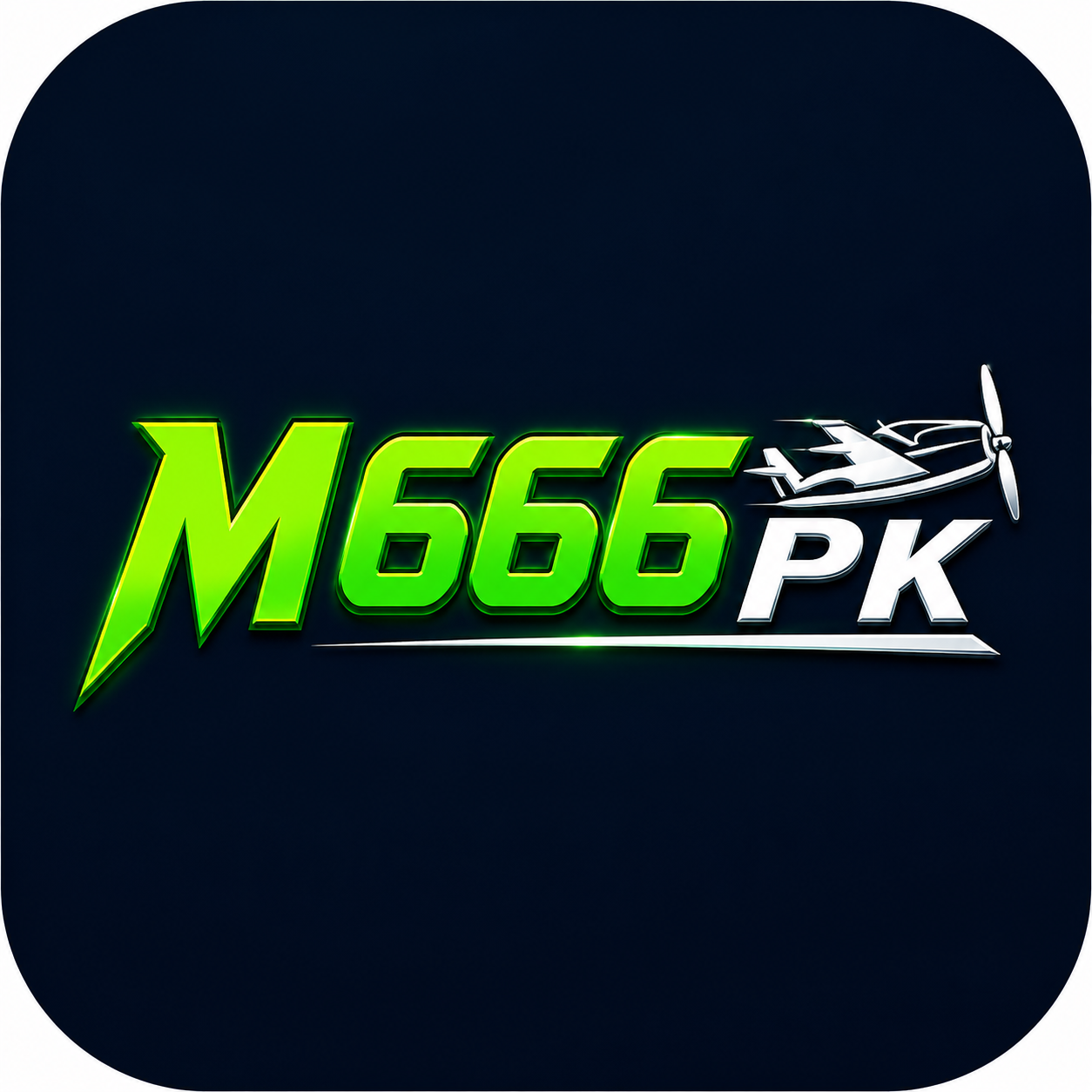 M666 PK logo with green and white text, airplane icon, and dark blue background for Android APK download.