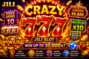 Crazy 777 JILI Slot game featuring triple 777 symbols, free spins, multipliers, jackpot rewards, and casino-themed graphics in 4K quality.