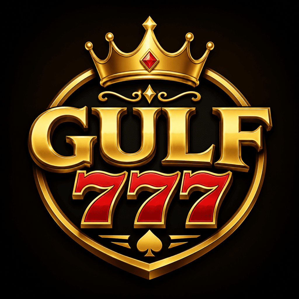 Gulf777 logo featuring gold typography, crown emblem, and red 777 design on a black background.