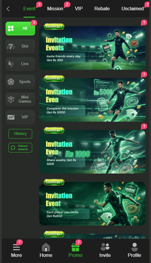 LG999 Bet daily bonus and invitation promotion events