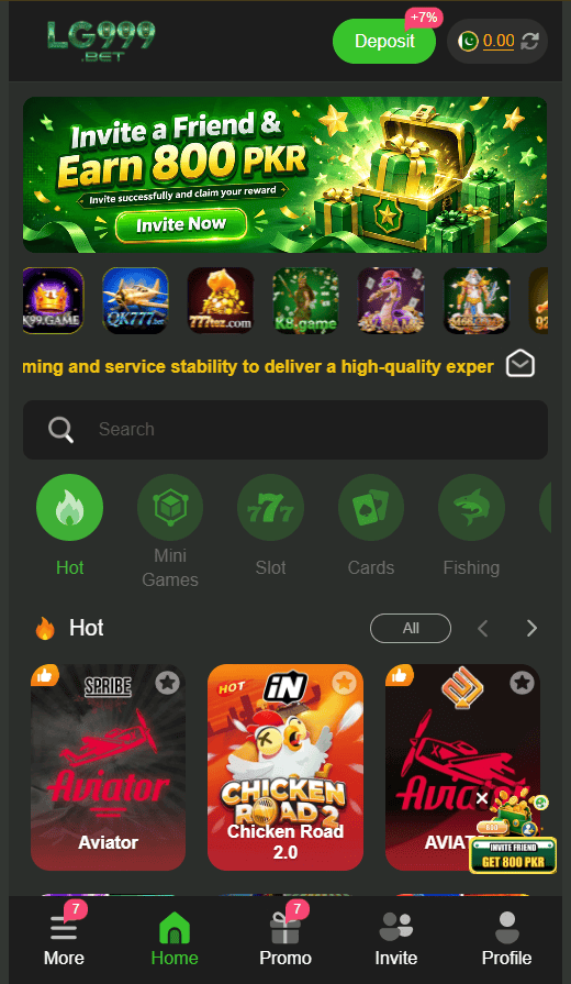 LG999 Bet home screen with casino games and gaming categories